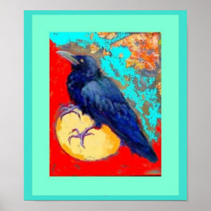 Crow and Egg in Turquoise by Sharles Poster