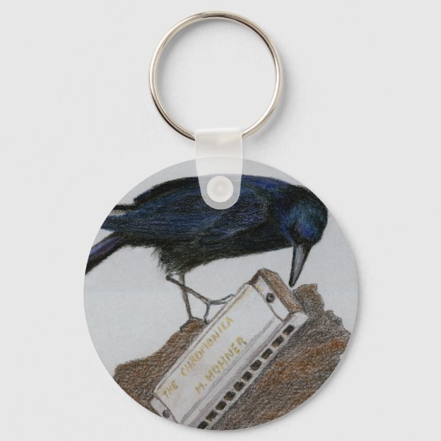 Crow and Harmonica Keychain (Front)