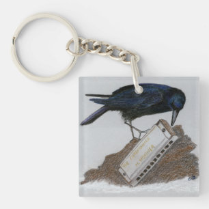Crow and Harmonica Keychain