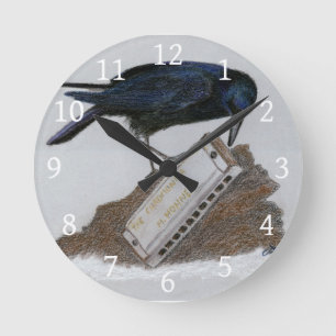 Crow and Harmonica Round Clock