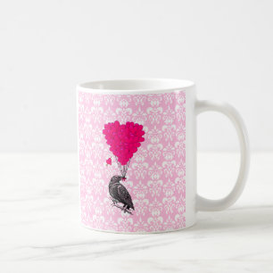 Crow and heart on pink damask coffee mug