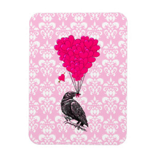Crow and heart on pink damask magnet
