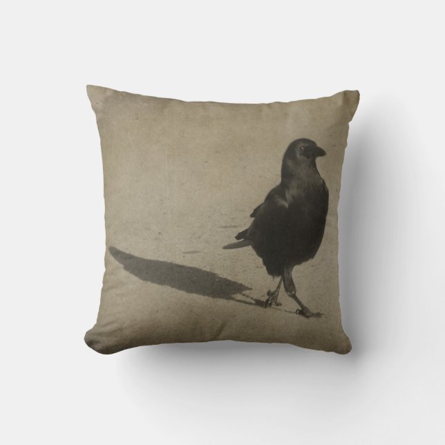 Crow And His Shadow Throw Pillow (Front)