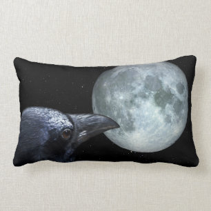 Crow and Moon Raven Night Gothic Fantasy Stunning Lumbar Pillow