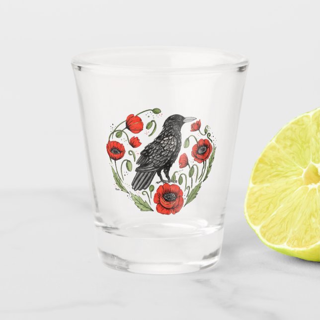 Crow and Poppies Shot Glass (Front)