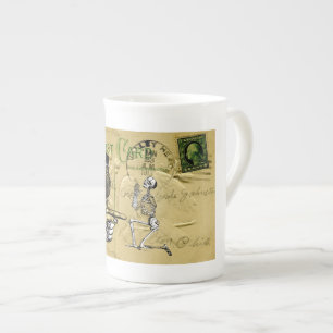 Crow and skeleton bone china mug