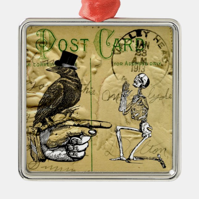 Crow and skeleton metal ornament (Front)