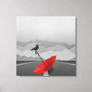 Crow and umbrella canvas print