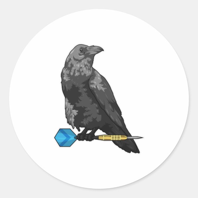 Crow at Darts with Dart Classic Round Sticker (Front)