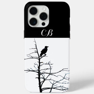 Crow Bird Modern Line Drawing Art Custom Name iPhone 15 Pro Max Case