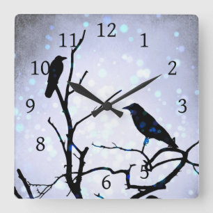 Crow Bird on Tree Bird 94 purple Square Wall Clock