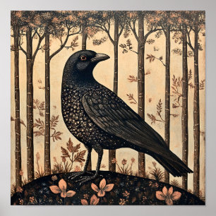 Crow Bird Whimsical Painting Poster