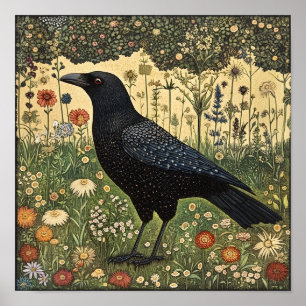Crow Bird Whimsical Painting Poster