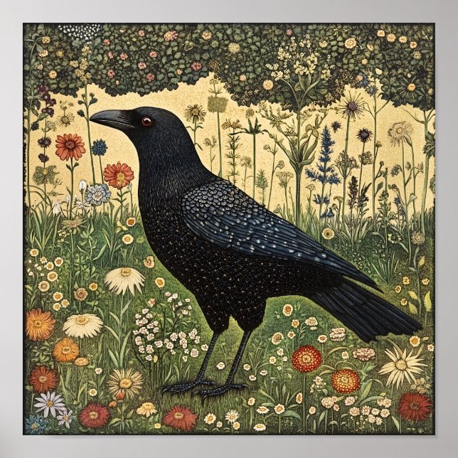 Crow Bird Whimsical Painting Poster (Front)
