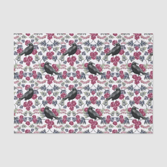 Crow, Bleeding Heart & Roses Floral Pattern Tissue Paper (Front)