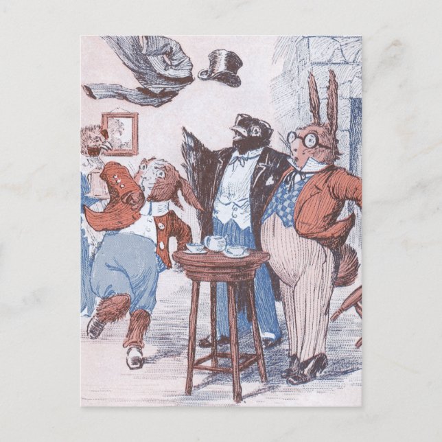 Crow & Bunnies Have Tea Postcard (Front)