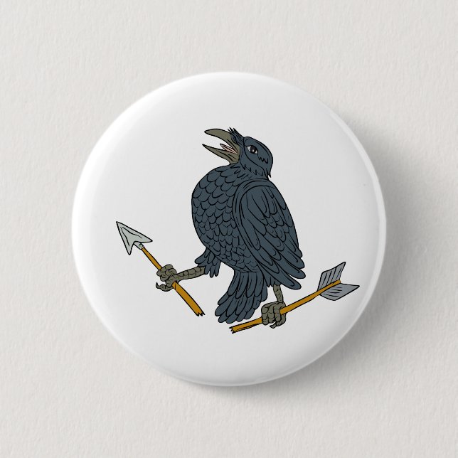 Crow Clutching Broken Arrow Drawing 2 Inch Round Button (Front)