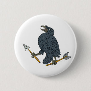 Crow Clutching Broken Arrow Drawing 2 Inch Round Button