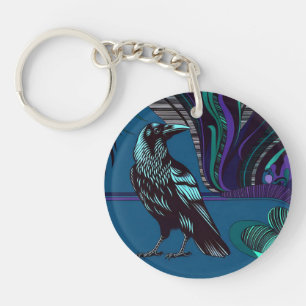 Crow Design Acrylique Porte - clé rond pourpre ble