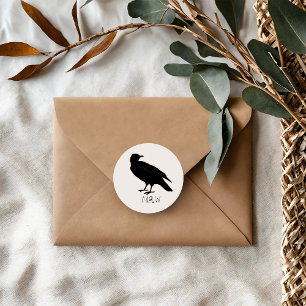 Crow Drawing and Naw Silhouette in Black Classic Round Sticker