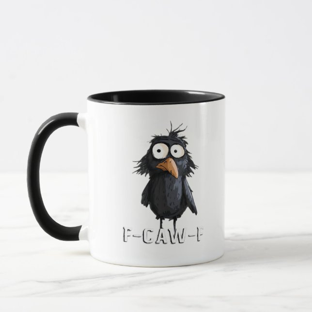 Crow, F-Caw-F Funny Bird F-Caw-F Cow Humor Meme Mug (Left)