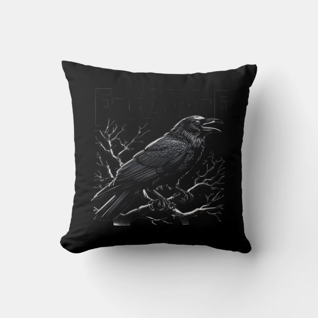 Crow, F-Caw-F Funny Bird Minimal Clean Throw Pillow (Front)