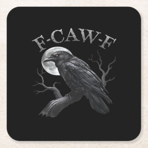 Crow F-Caw-F Funny Bird Moon Gothic Adult Humor Cl Square Paper Coaster