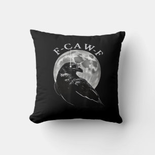 Crow F-Caw-F Funny Bird Moon Gothic Adult Humour C Throw Pillow