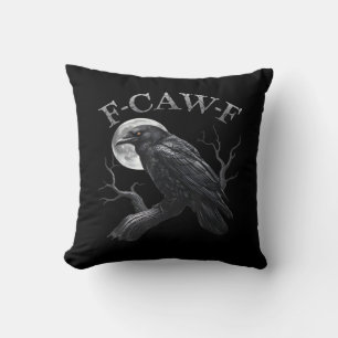 Crow F-Caw-F Funny Bird Moon Gothic Adult Humour C Throw Pillow