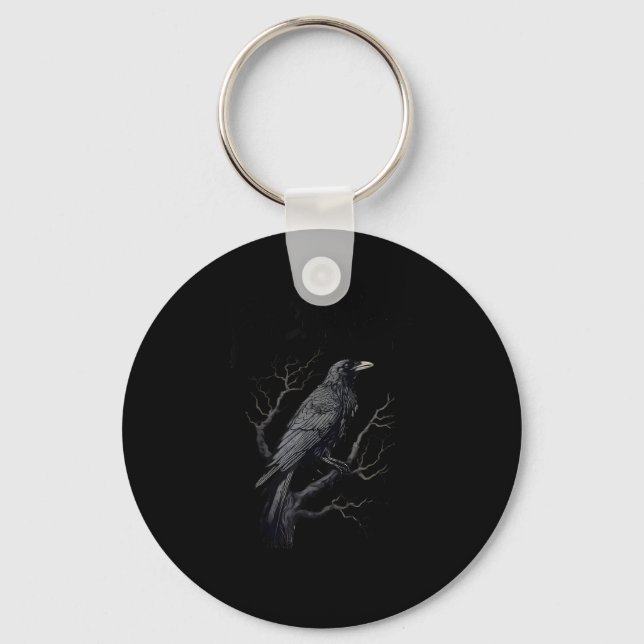 Crow, F-Caw-F Funny Bird Moon Gothic Adult Humour  Keychain (Front)