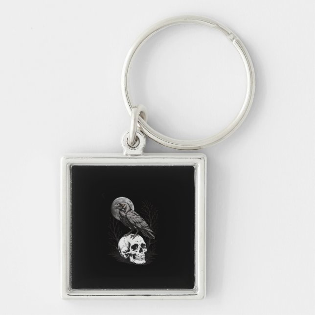Crow, F-Caw-F Funny Bird Moon Gothic Adult Humour  Keychain (Front)