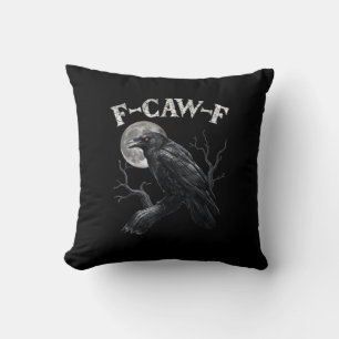 Crow F-Caw-F Funny Bird Moon Gothic Adult Humour V Throw Pillow