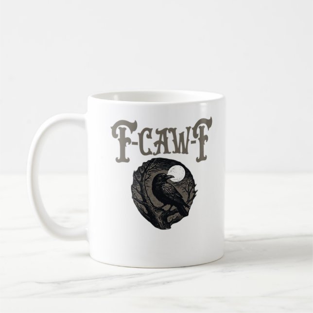 Crow, F-Caw-F Funny Bird Moon Gothic Retro Graphic Coffee Mug (Left)