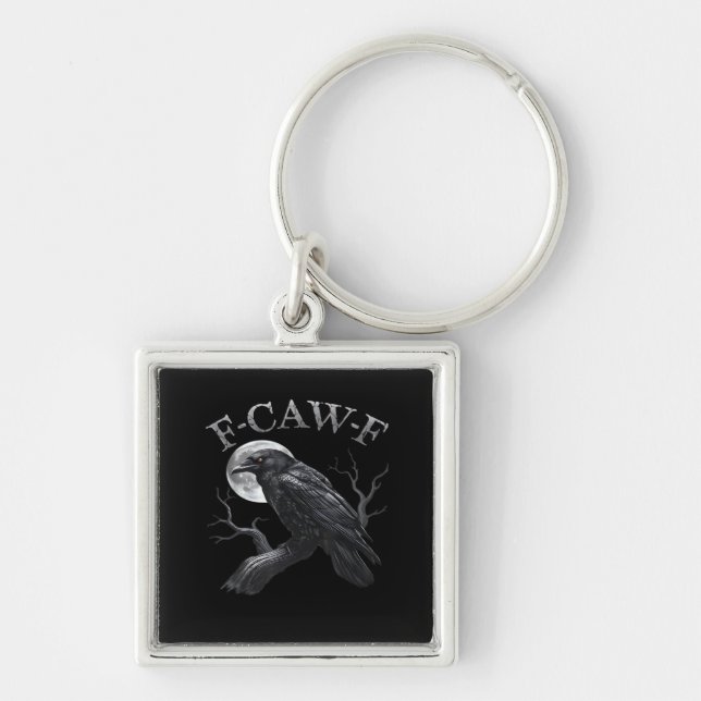 Crow F-Caw-F Funny Bird Moon Retro Classic Keychain (Front)