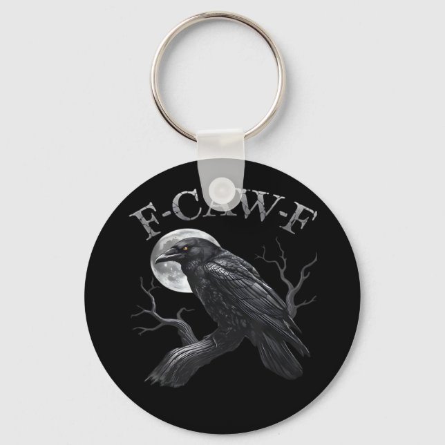 Crow F-Caw-F Funny Bird Moon Retro Classic Keychain (Front)