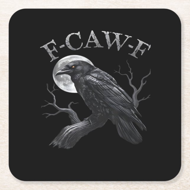 Crow F-Caw-F Funny Bird Moon Retro Classic Square Paper Coaster (Front)