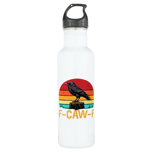 Crow, F-Caw-F Funny Bird Retro Classic 710 Ml Water Bottle (Front)