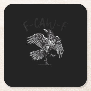 Crow, F-Caw-F Funny Bird Retro Graphic Square Paper Coaster