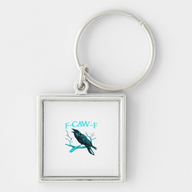 Crow F-Caw-F Funny Bird Retro Keychain (Front)