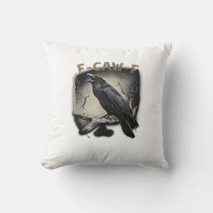 Crow, F-Caw-F Funny Bird Vintage Style Throw Pillow