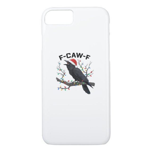 Crow F-Caw-F Funny Retro Christmas Lights Santa Ha Case-Mate iPhone Case (Back)