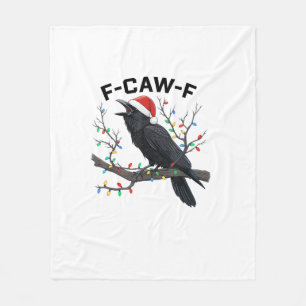 Crow F-Caw-F Funny Retro Christmas Lights Santa Ha Fleece Blanket