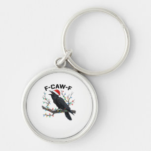 Crow F-Caw-F Funny Retro Christmas Lights Santa Ha Keychain