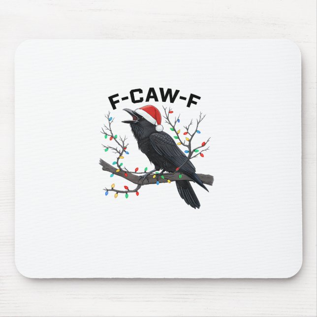 Crow F-Caw-F Funny Retro Christmas Lights Santa Ha Mouse Pad (Front)