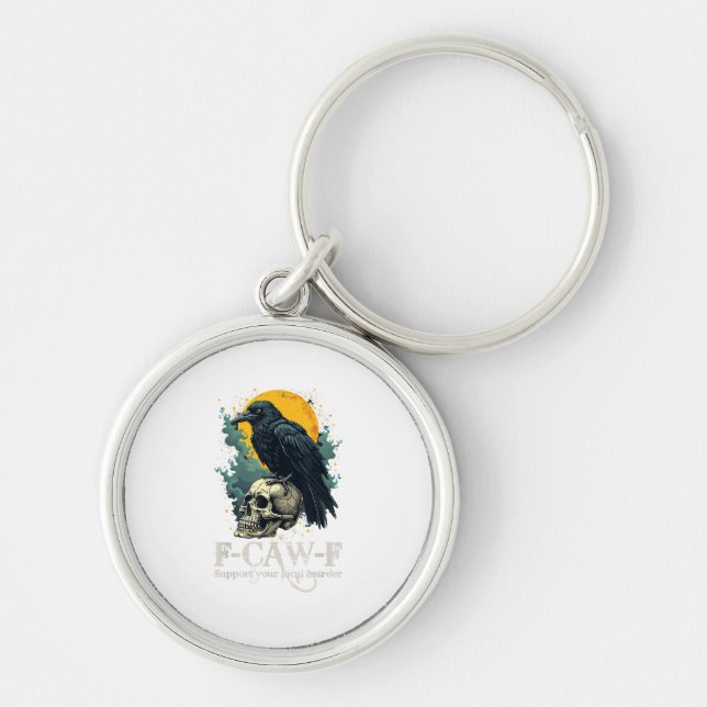Crow F-Caw-F Funny Skull Moon Design Keychain (Front)