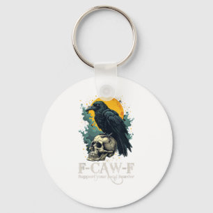 Crow F-Caw-F Funny Skull Moon Design Keychain