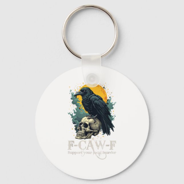 Crow F-Caw-F Funny Skull Moon Design Keychain (Front)