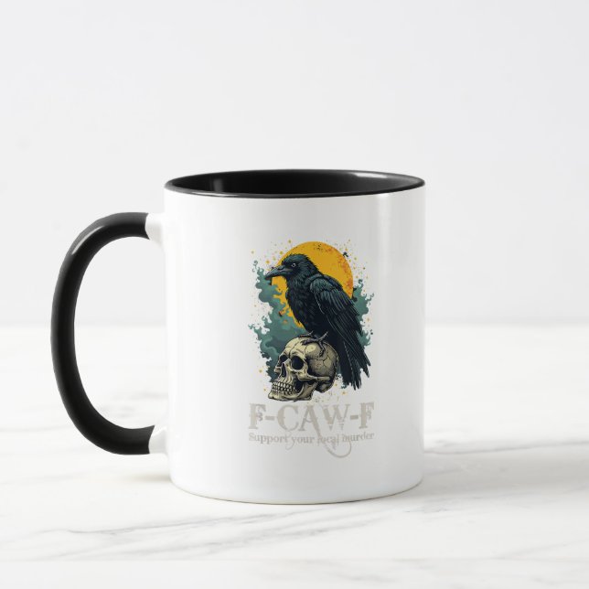 Crow F-Caw-F Funny Skull Moon Design Mug (Left)