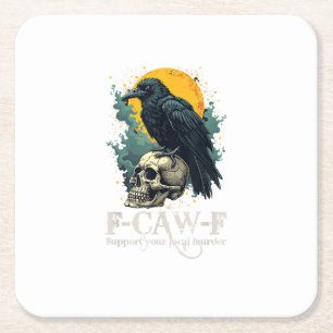 Crow F-Caw-F Funny Skull Moon Design Square Paper Coaster