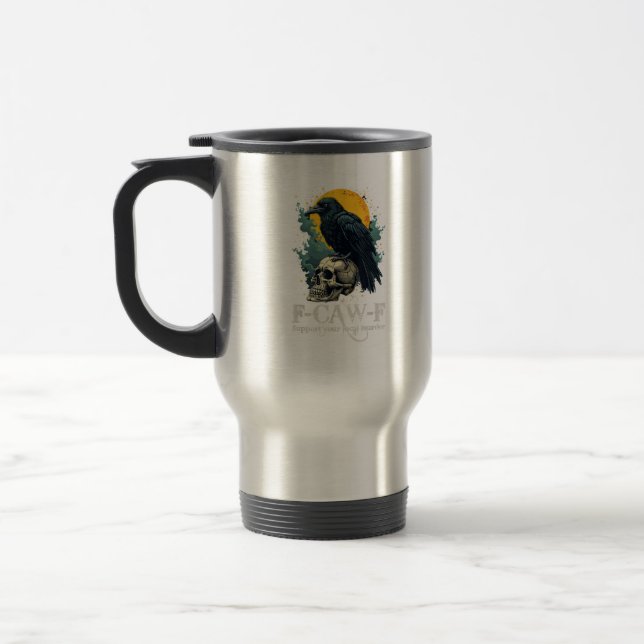 Crow F-Caw-F Funny Skull Moon Design Travel Mug (Left)